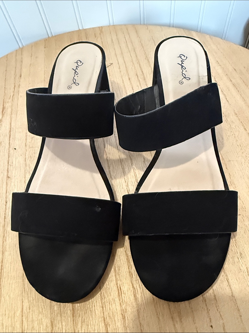 Qupid Black Double-Strap Slide Mules